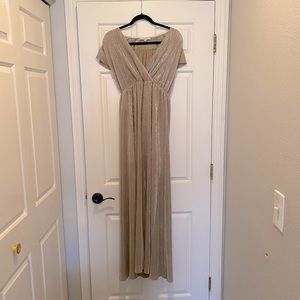 Athena Pleated Maxi Dress in Gold